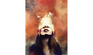 لوحة للفنان ديلاور عمر بعنوان “قصة لاجئة”